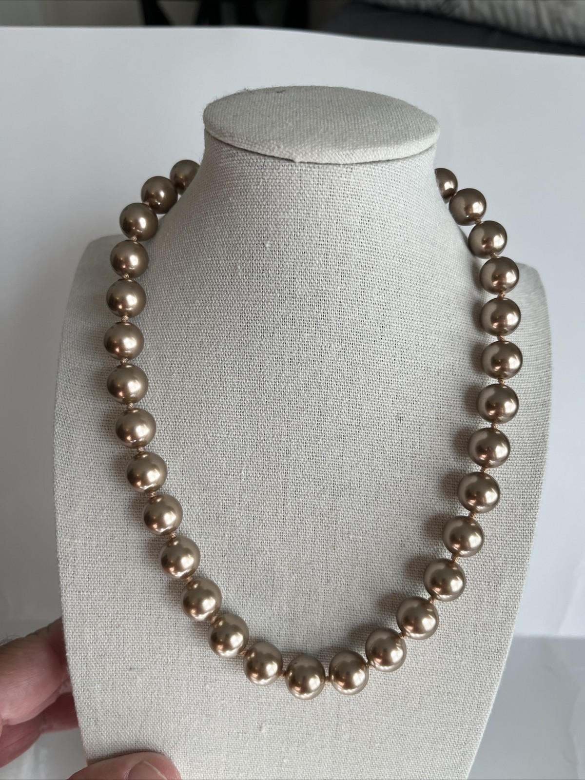 Vintage Light Chocolate 18” Glass Faux Pearls RMN Signed Good Condition