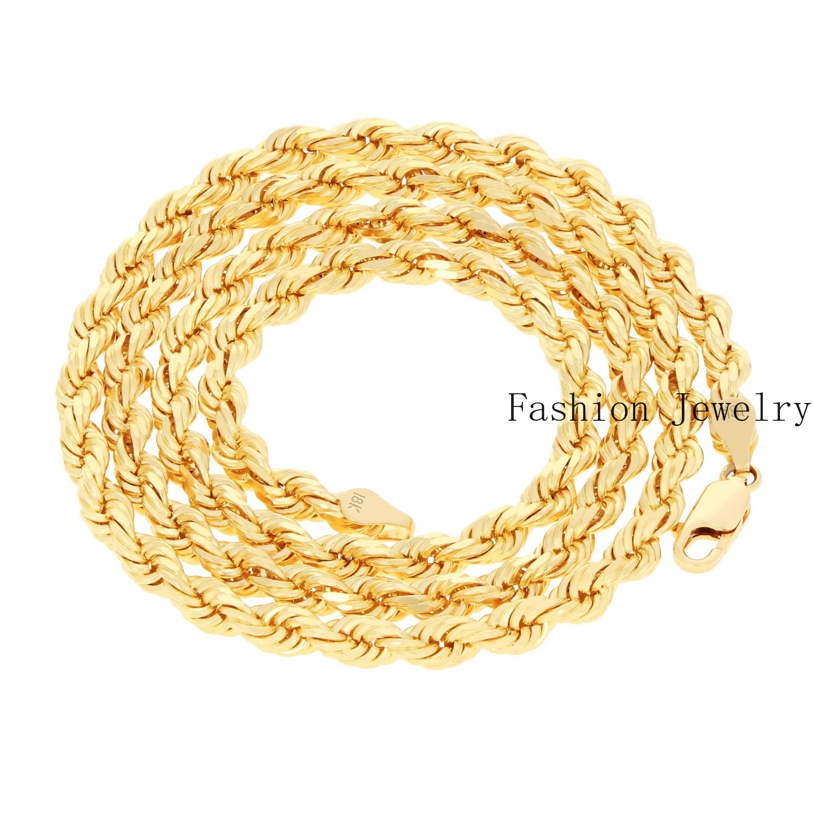 18K Yellow Gold Solid 2mm-6mm Rope Diamond Cut Chain Italian Necklace 16″- 30″