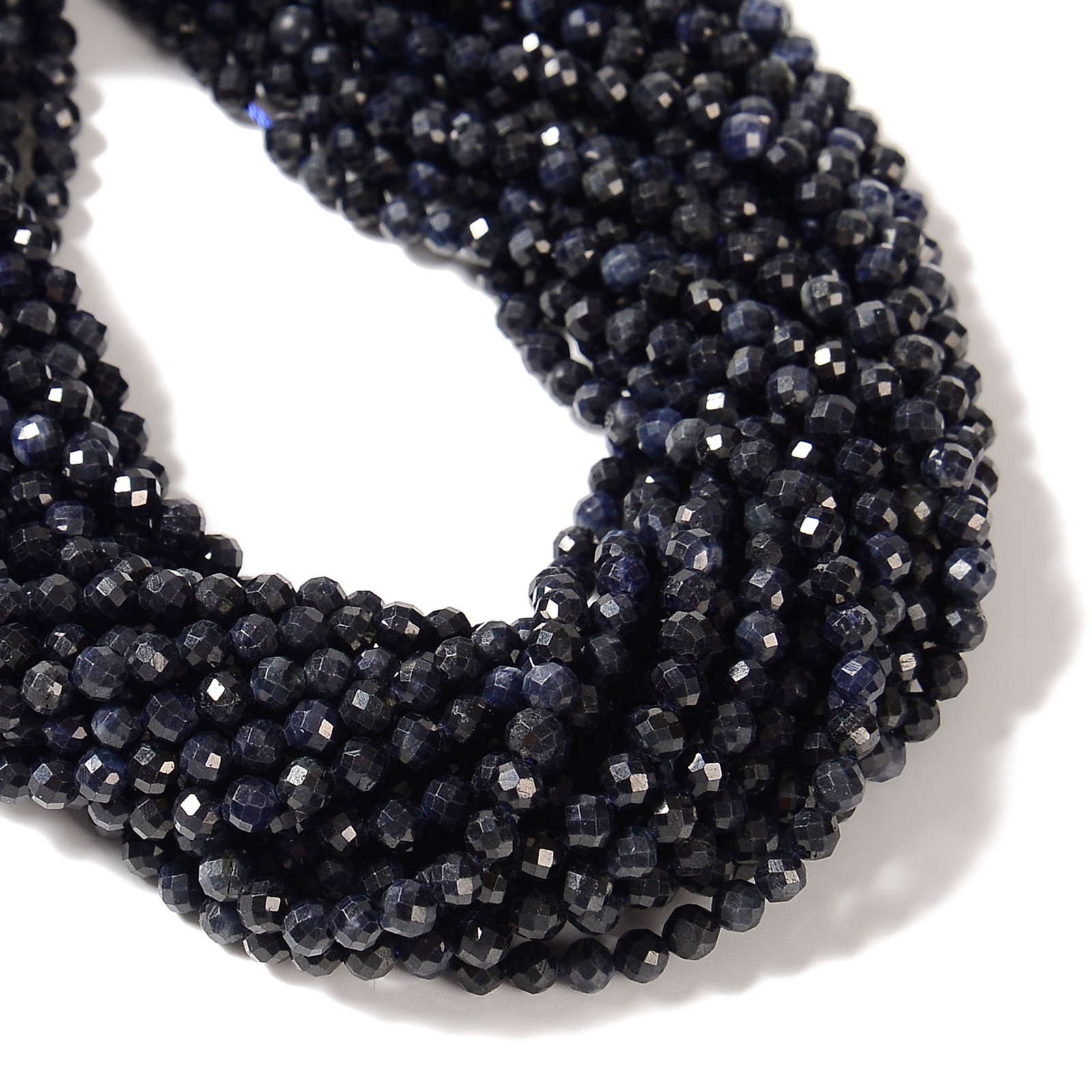 Natural Sapphire Faceted Round Beads Size 3mm 4mm 15.5” Strand