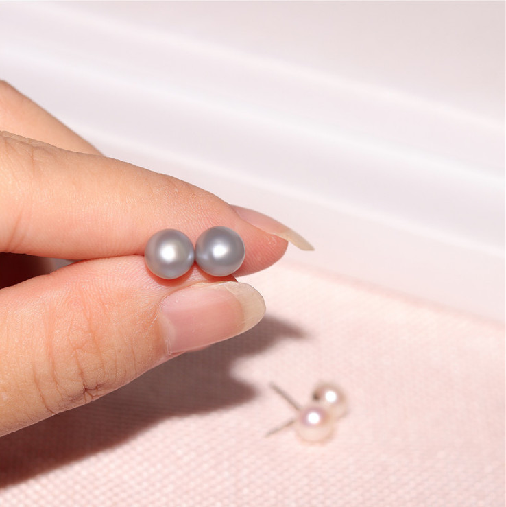 925 Sterling Silver Genuine Cultured Freshwater 7mm Pearl Stud Earrings Gift Box