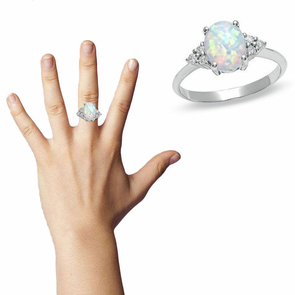 925 Fire Opal Ring in Genuine Sterling Silver Gemstone Jewelry Ring Size 6-9 USA