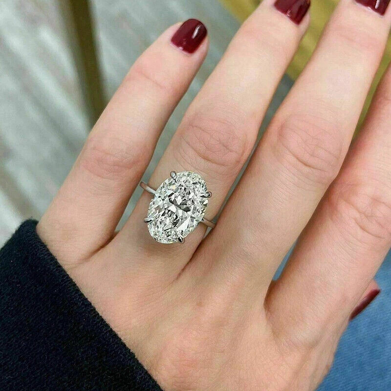 5ct Oval Cut VVS1 Lab-Created Diamond Solitaire Wedding 14K White Gold FN Ring
