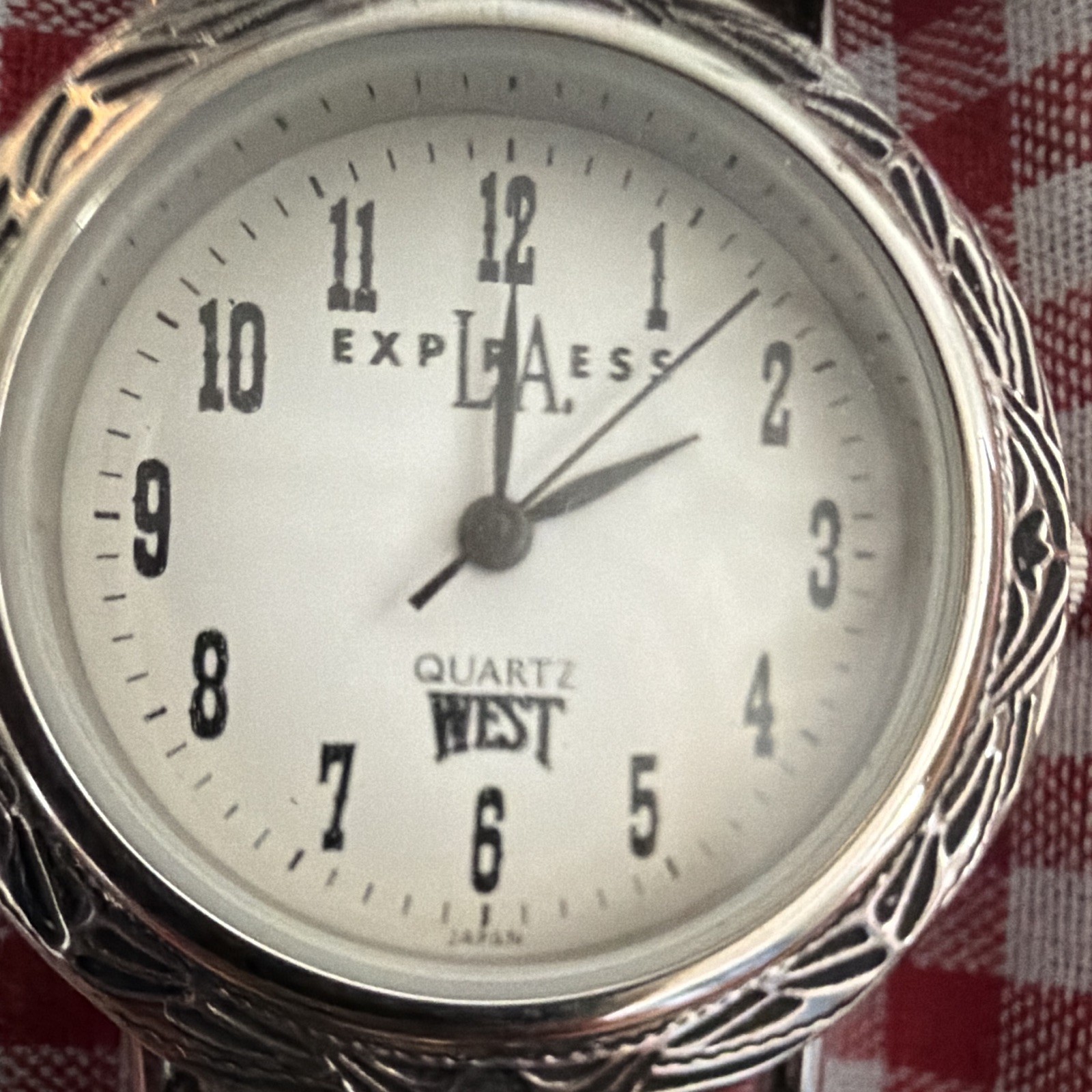 Express West Quartz Analog Watch Silver-Tone Beaded Bracelet White Dial