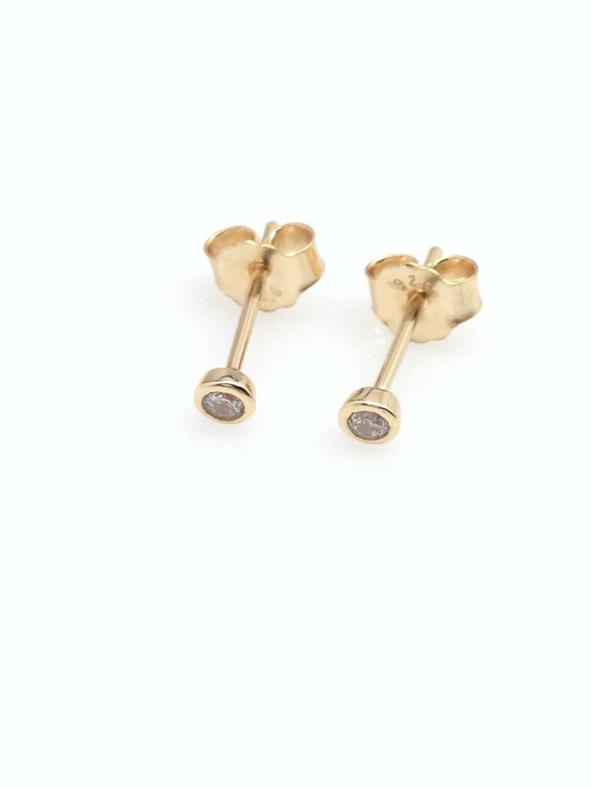 Silver Plated Tiny Bezel Cz Solitaire Stud Earrings 2mm Lab-Created A37