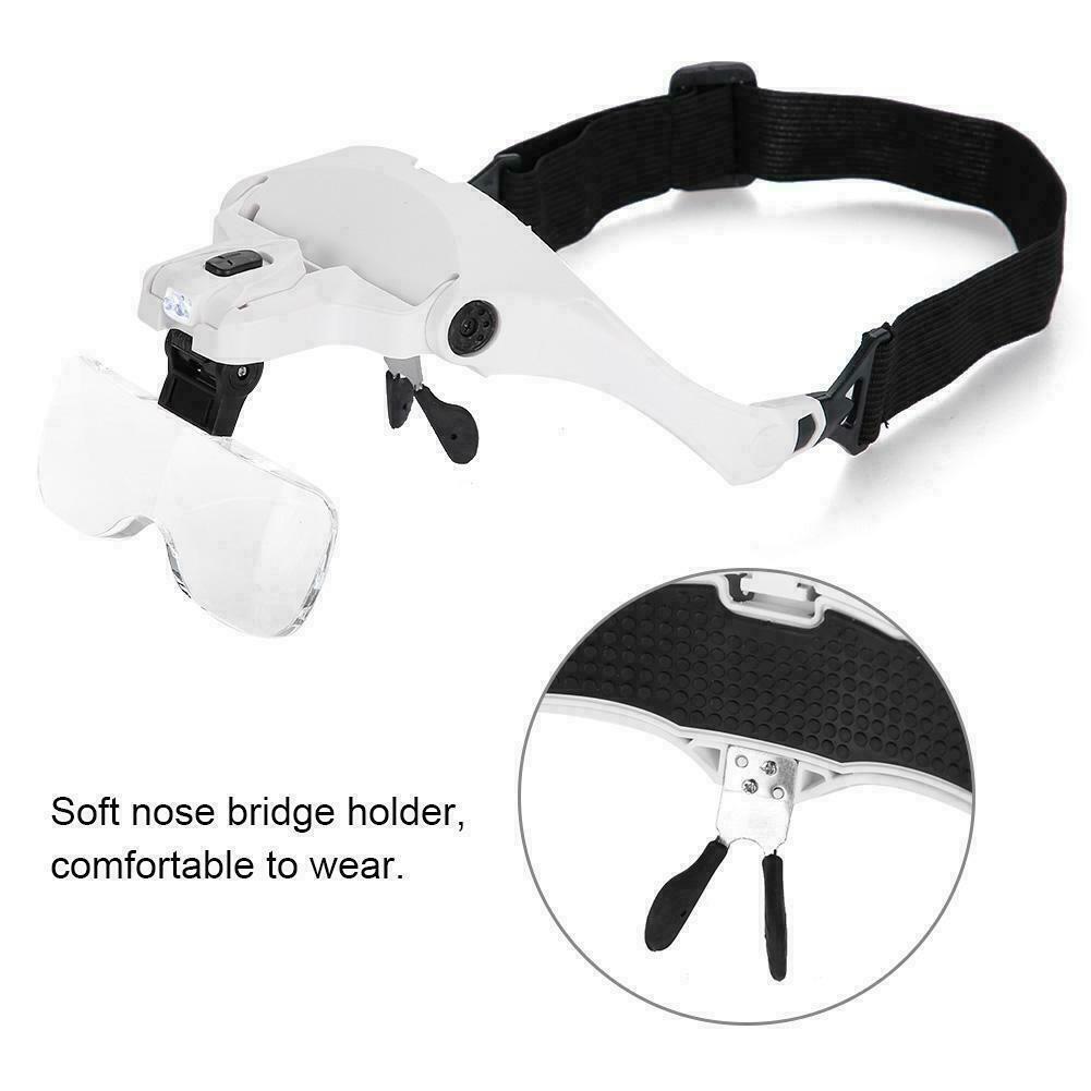 Magnifying Glass Lens LED Light Lamp Visor Head Loupe Jeweler Headband Magnifier