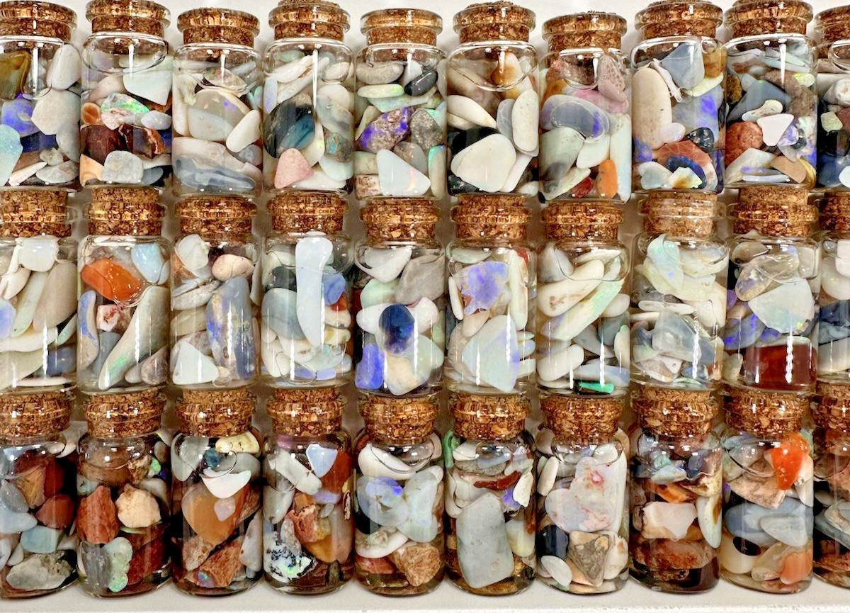 40 ct Premium Australian Coober Pedy Rough/Rubs Opals in Glass Bottles