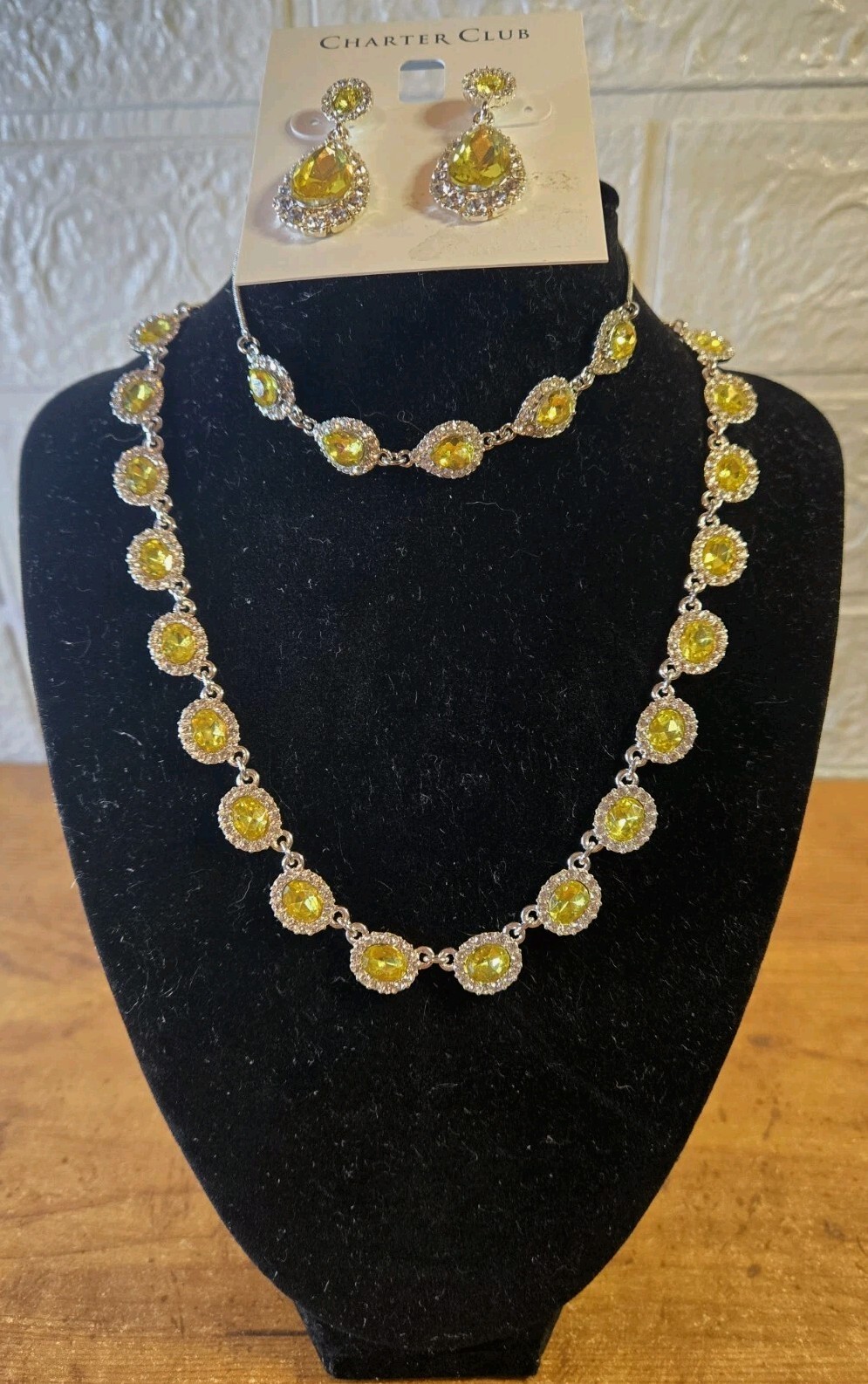 3 Pc. Macy’s Retired Stock Silver & Jonquil Crystal Jewelry Special Occasion Set