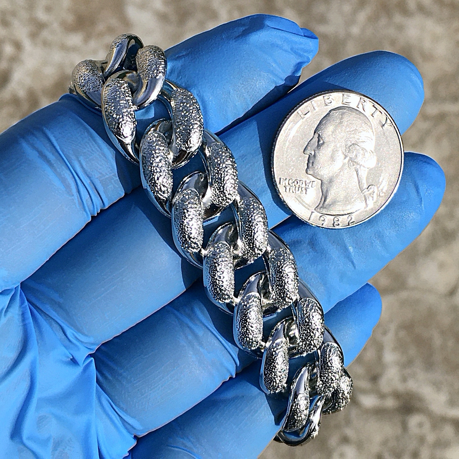 Men’s Dust Bubble Cuban Chain Heavy Silver Tone 16MM Wide 18″ 20″ 30″ In