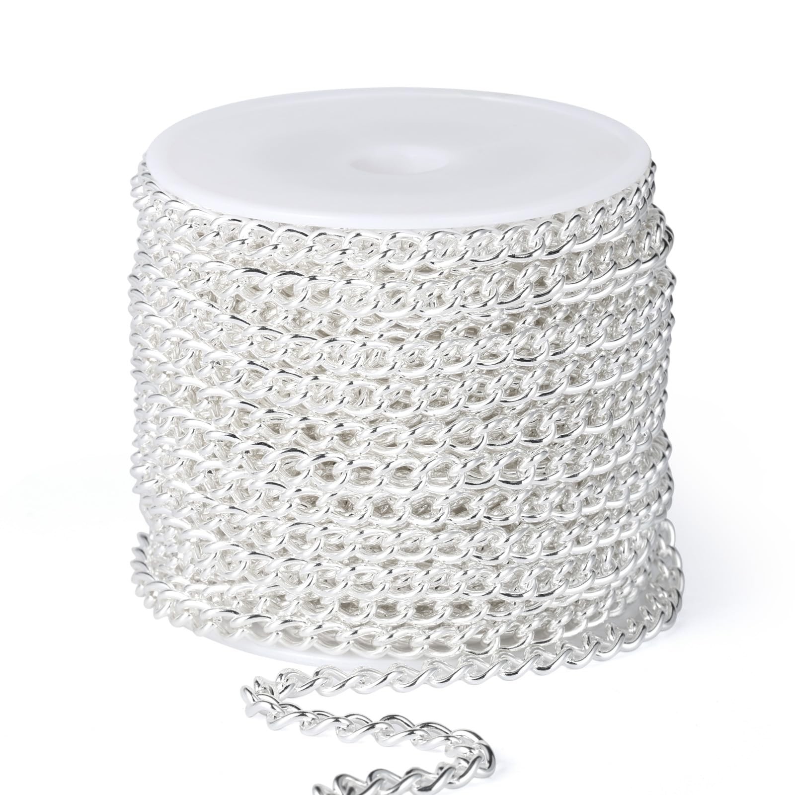 33 Feet Silver Curb Chains Bulk, 5Mm Silver Plated 304 Stainless Steel Twisted