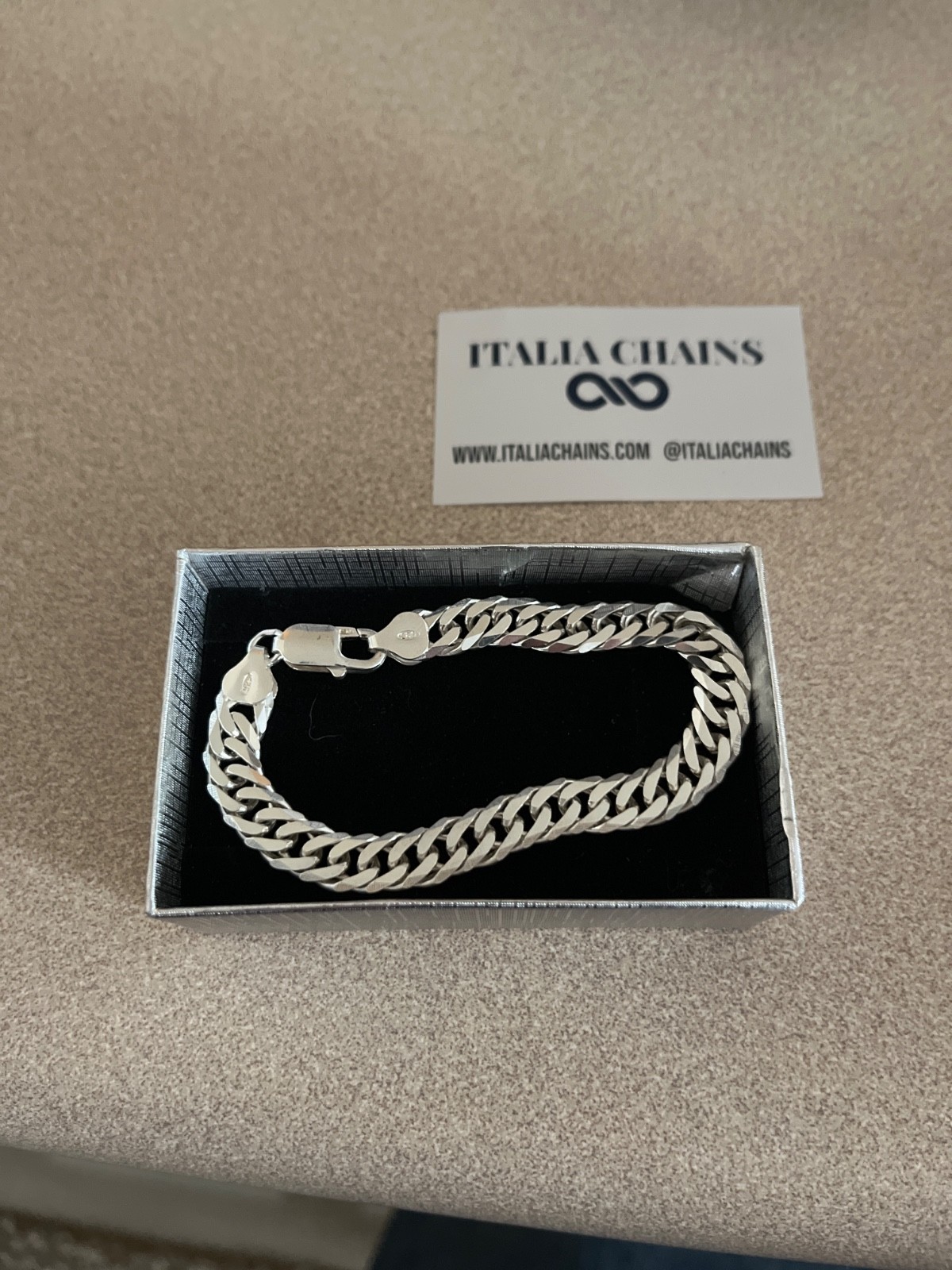 7″ 8mm 925 silver italia chains double curb link bracelet