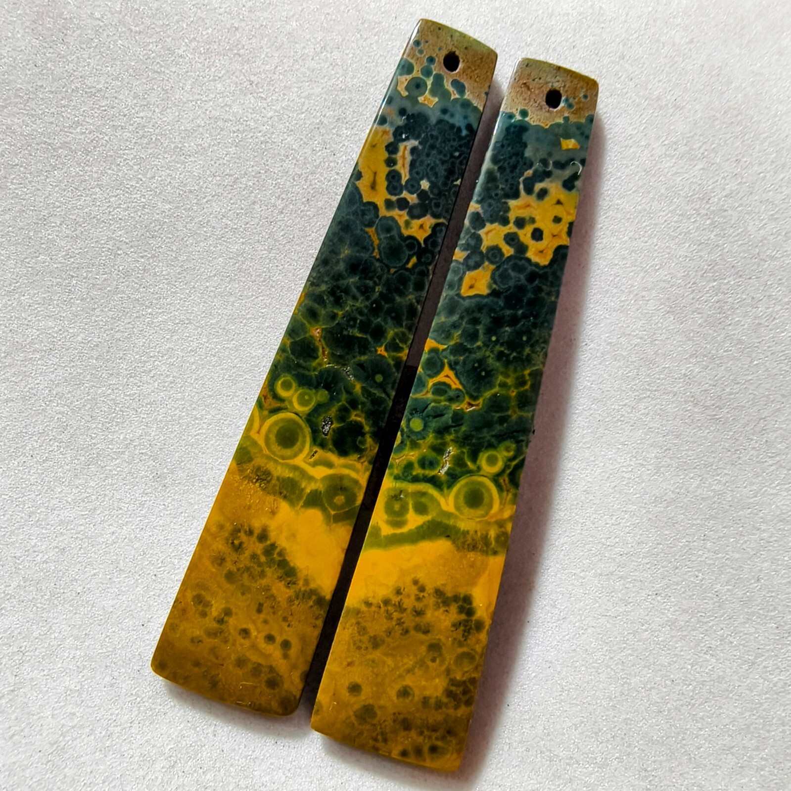 46 Cts Natural Ocean Jasper Drilled Match Pair Cabochon Gemstone 53 X 11.5 MM