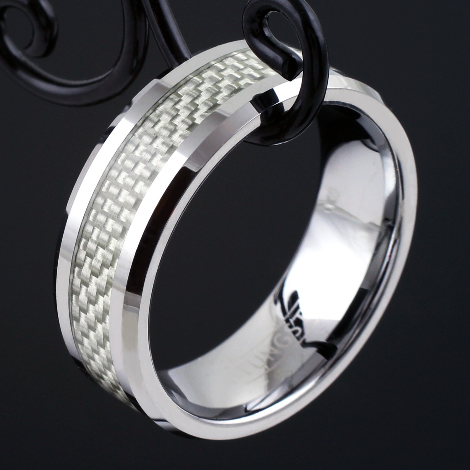 Tungsten White Carbon Fiber Wedding Band Ring Size 5-15 Men’s or Women’s