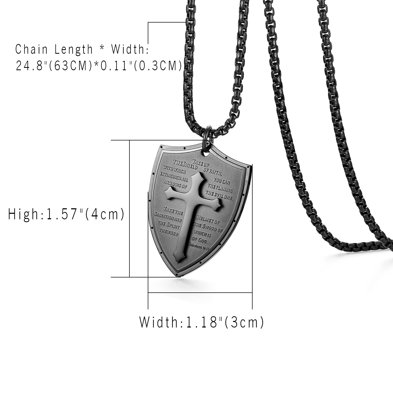 Men Stainless Steel Shield Armor of God Ephesians 6:16-17 Cross Pendant Necklace