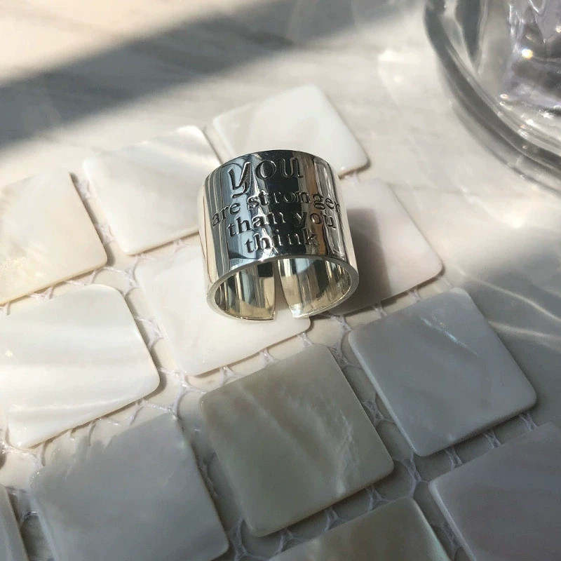 Women’s Smooth Open Ring Silver Plated Alloy Inspirational Language Engraving