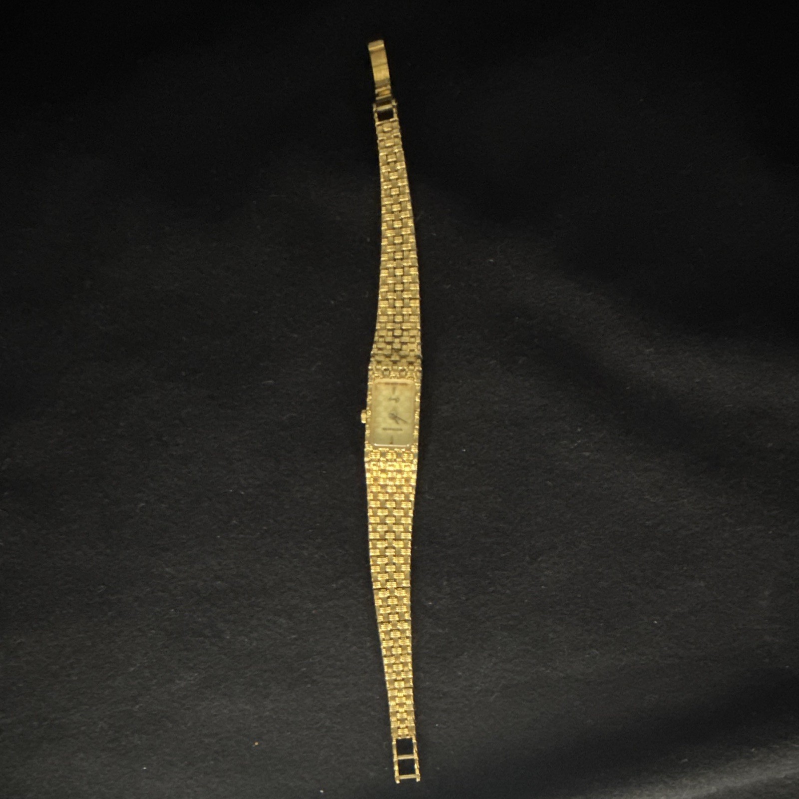 Wittnauer Quartz Vintage Women’s Rectangle Dress Watch Gold Dial Metal Bracelet