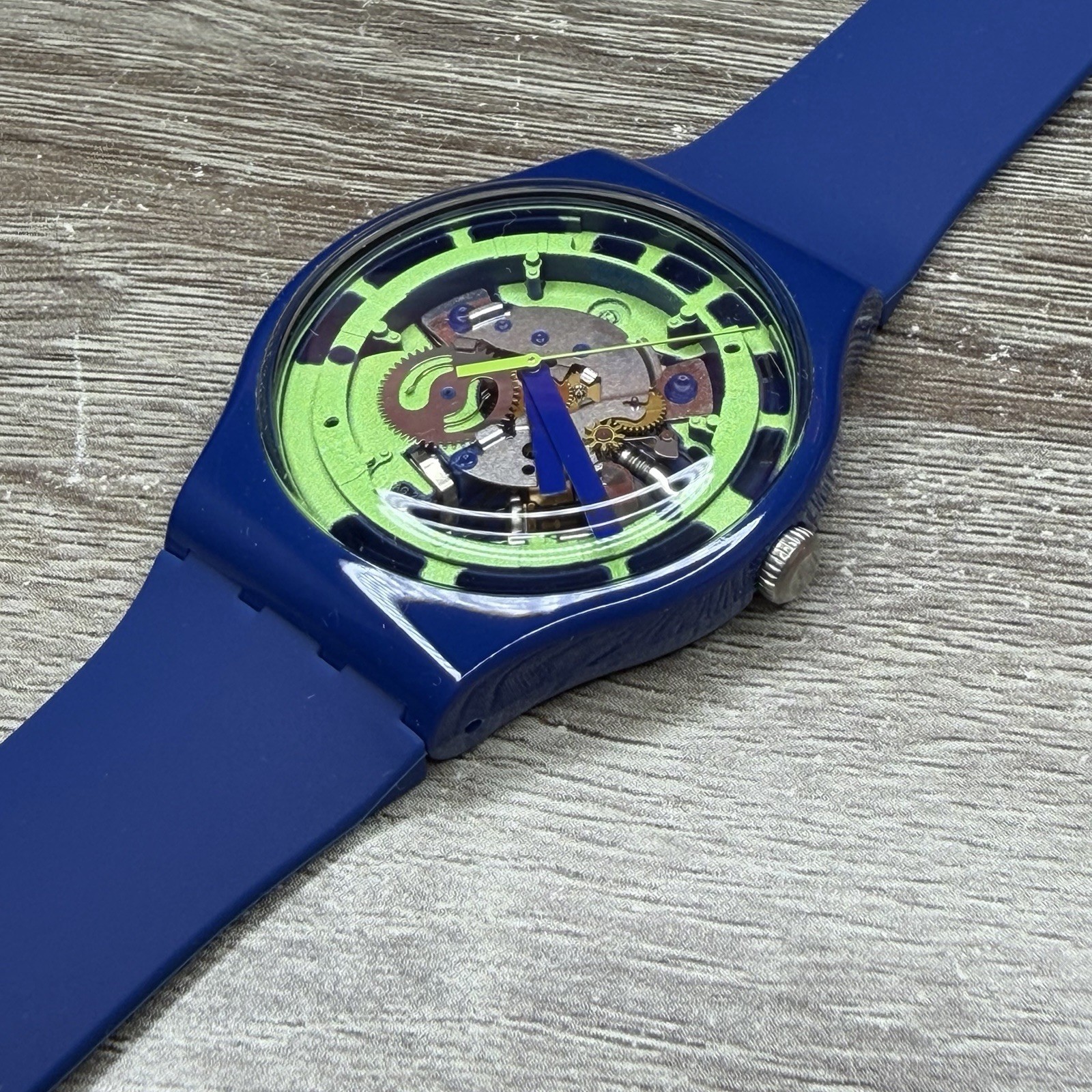 NEW✅SKELETON✅ Swatch Originals GREEN ANATOMY Blue Silicone Unisex Watch SUON147