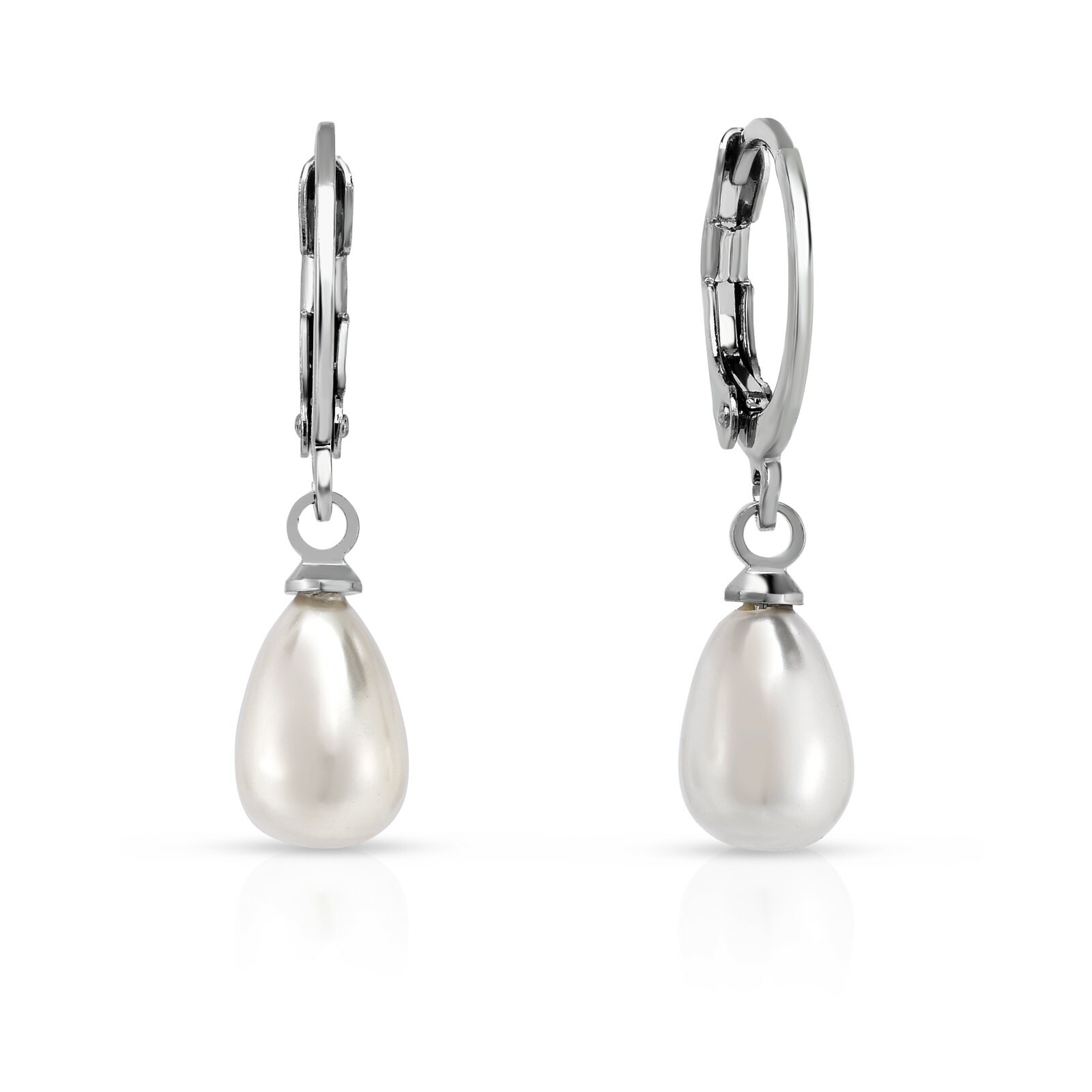 925 Sterling Silver Drop Hook Lever Back Freshwater Pearls Earrings 8MM