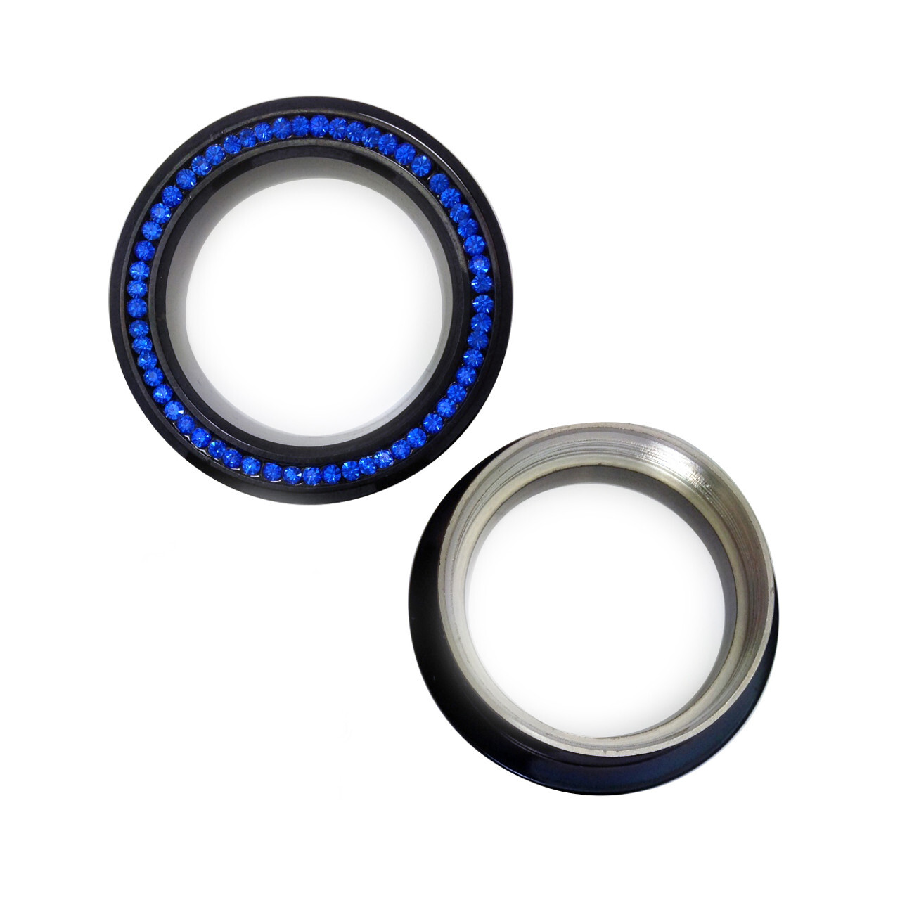 Tunnels Screw Fit Black IP with Blue Cubic Zirconia Jewels Sold as a Pair