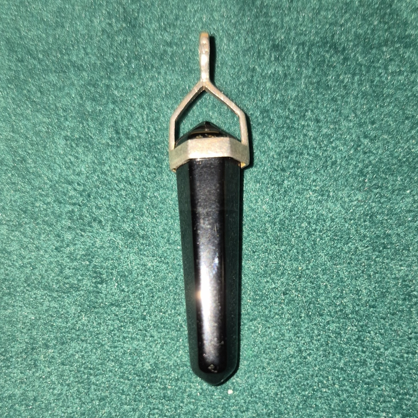 Black Hexagon Stone Bar Point Pendant w/ Silver Tone Bail, Black/Silver