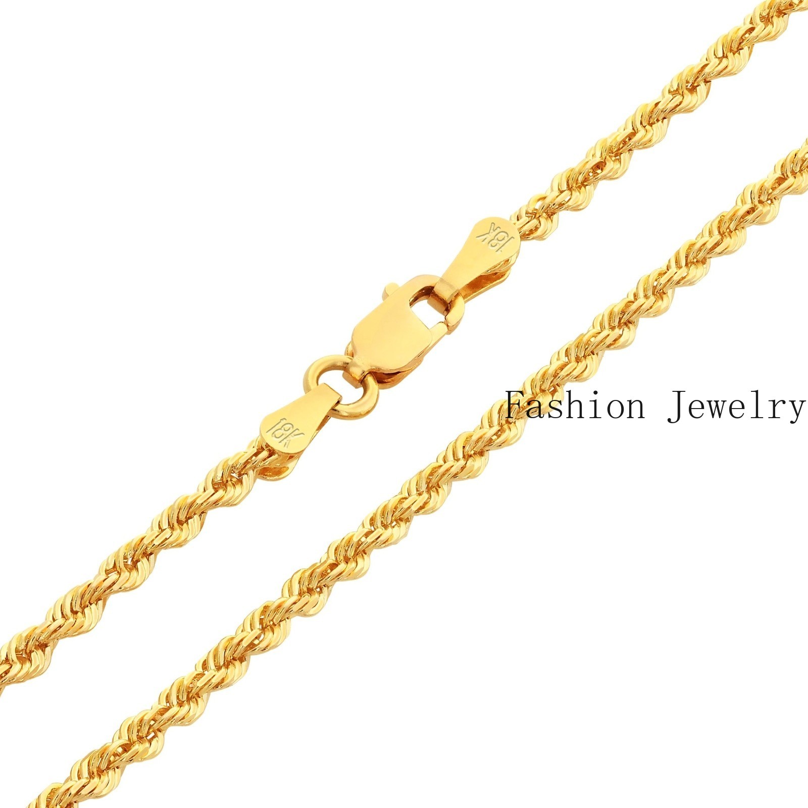 18K Yellow Gold Solid 2mm-6mm Rope Diamond Cut Chain Italian Necklace 16″- 30″