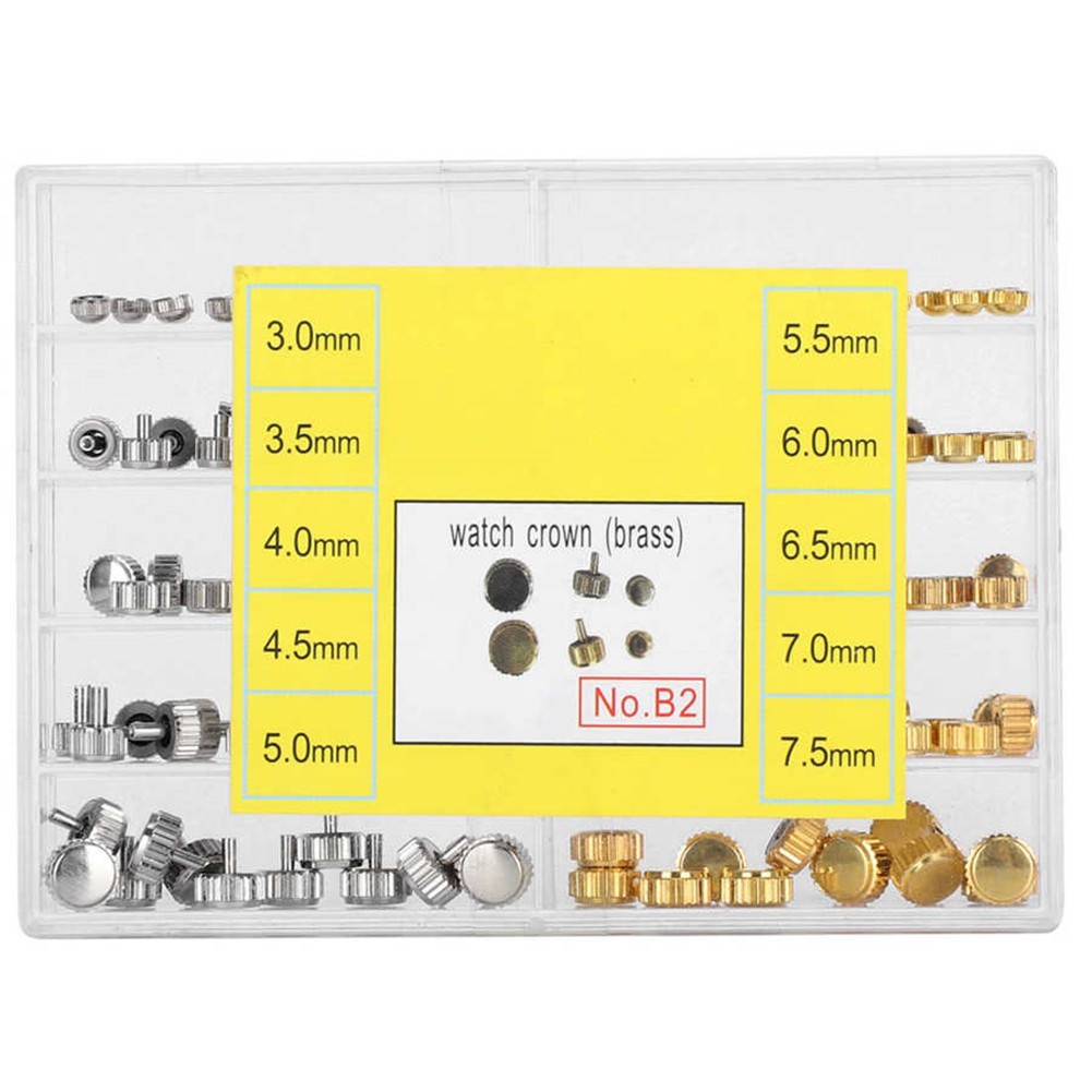 100Pack 3.0‑7.5mm Alloy Watch Crown Head Assortment Watchmaker Repair Box Kit