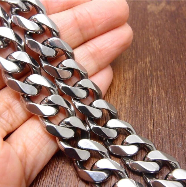 8″-40″ Top 316L Stainless Steel Heavy Link Silver Curb Cuban Chain Men Necklace