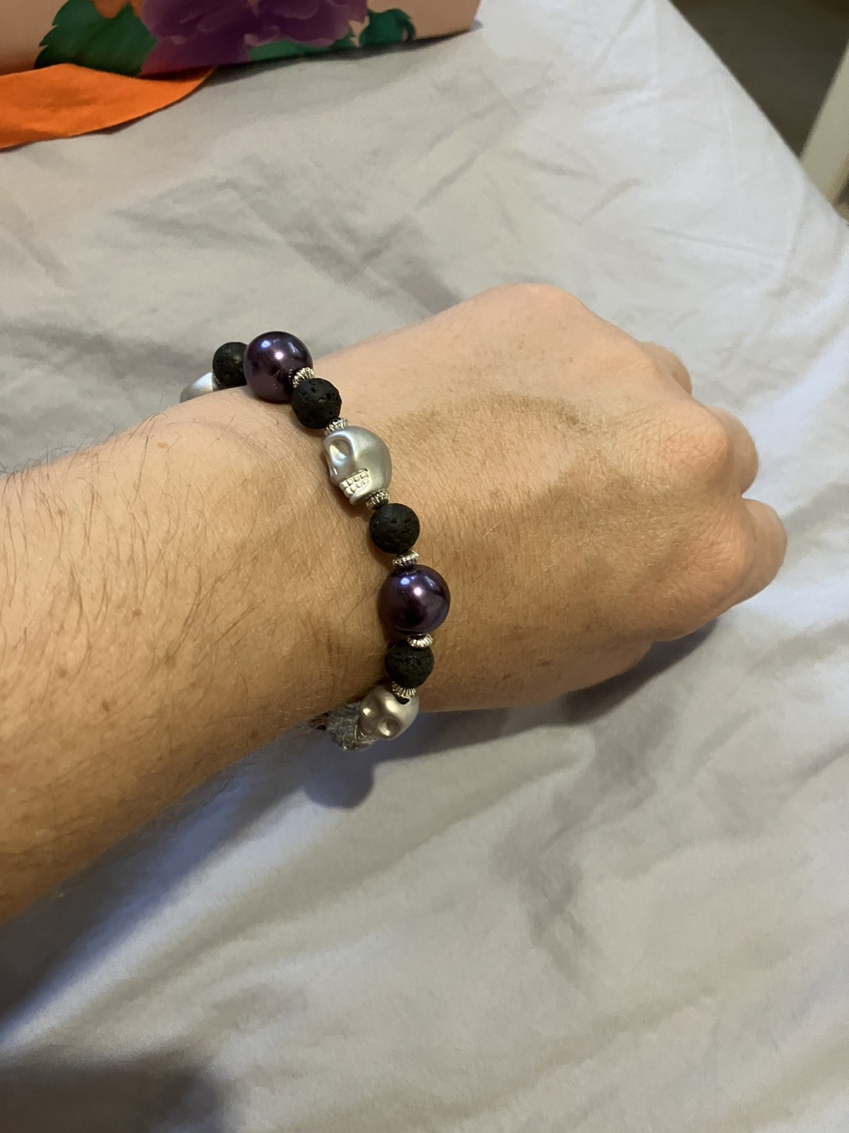 Skull and Lava Beads Bracelet for Essential Oils and Aromatherapy or Halloween