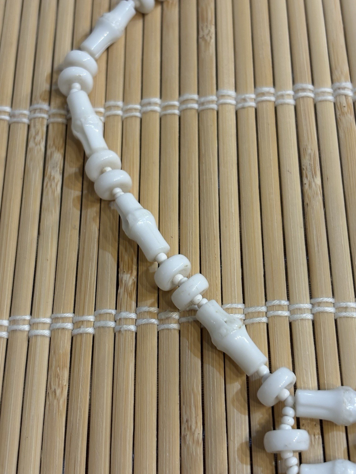 Vintage MIRIAM HASKELL White Bamboo Beaded Necklace Bib Ladder 12” Signed