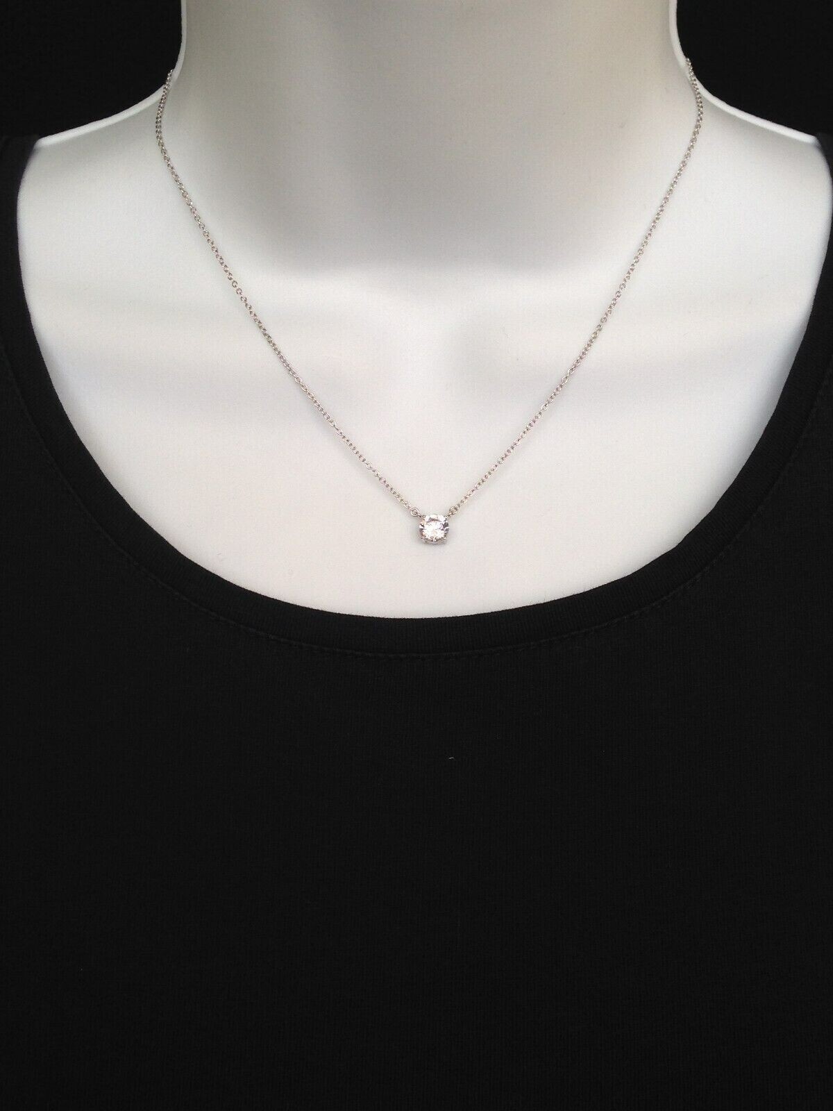 925 Sterling Silver CZ Round Solitaire Pendant Necklace Dainty 5.8mm 17.25″