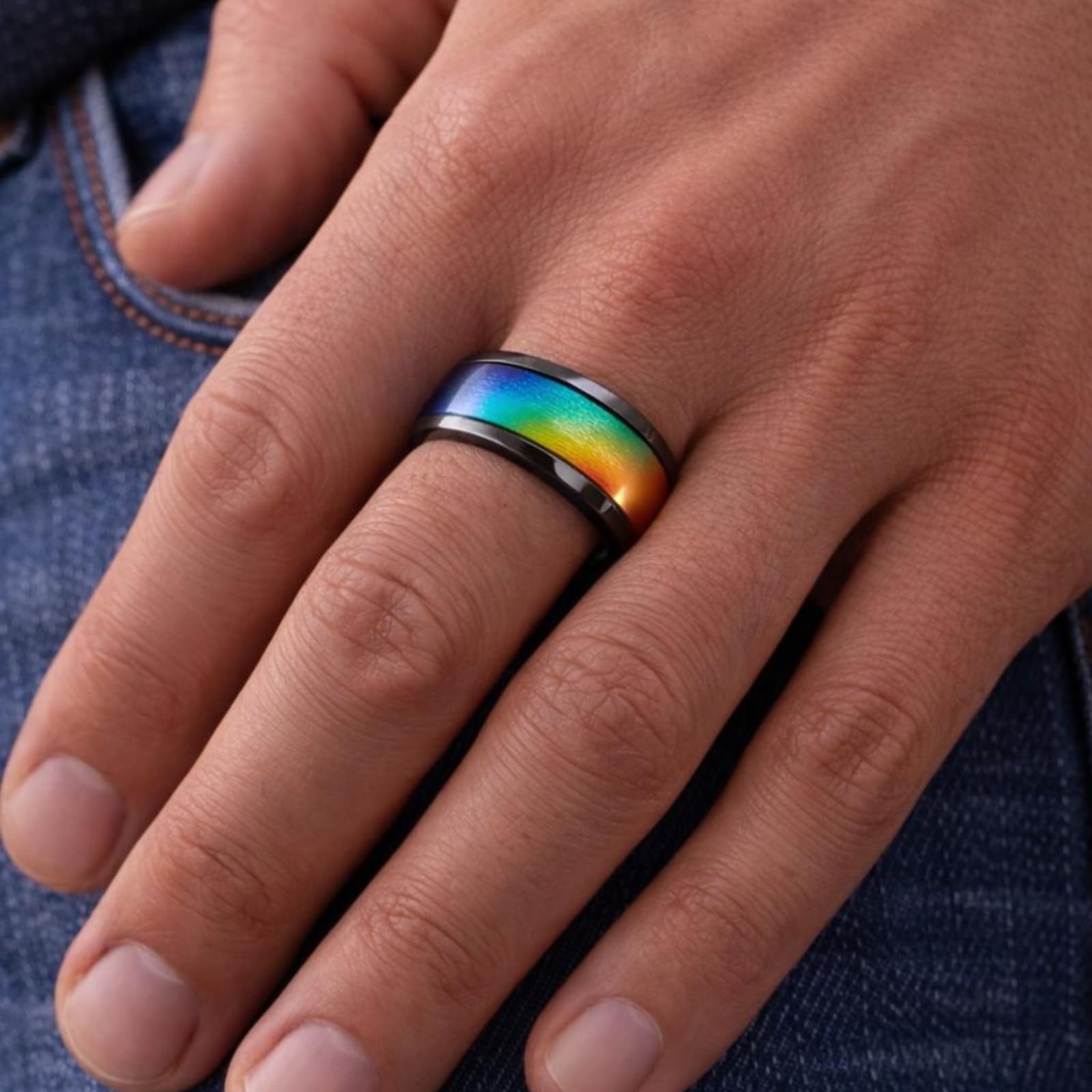 Color Changing Mood Ring 8mm for Men & Women, Stainless Steel Comfort Fit, Silve