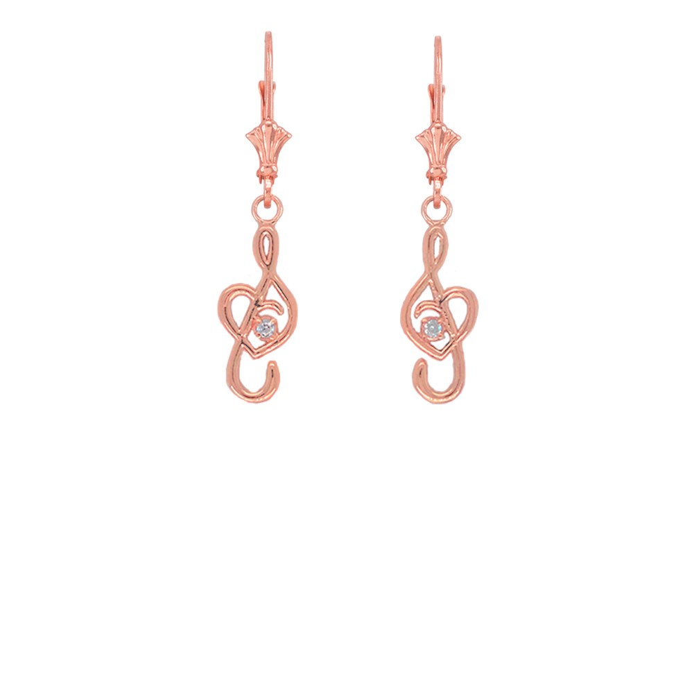 Dainty Diamond Treble Clef Heart Music Note Earrings ( Yellow/Rose/White Gold)