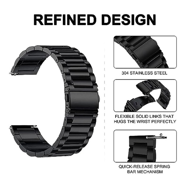 22mm Brush Metal Watch Band Solid Stainless Steel Bracelet Straps
