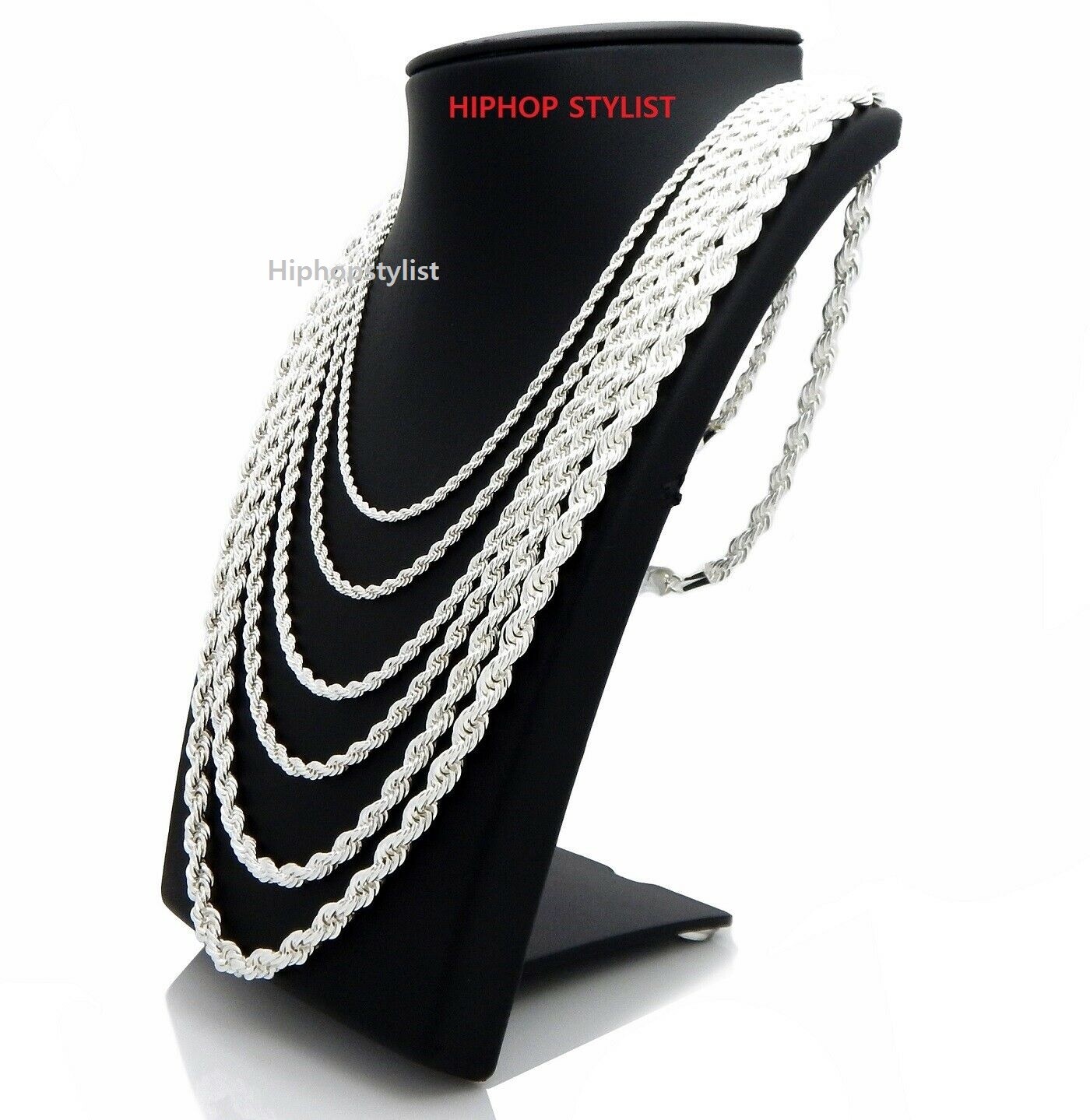 Mens Rope Chain Necklace Bracelet 2.5mm to 6mm 925 Silver Plated 18, 20, 24, 30″