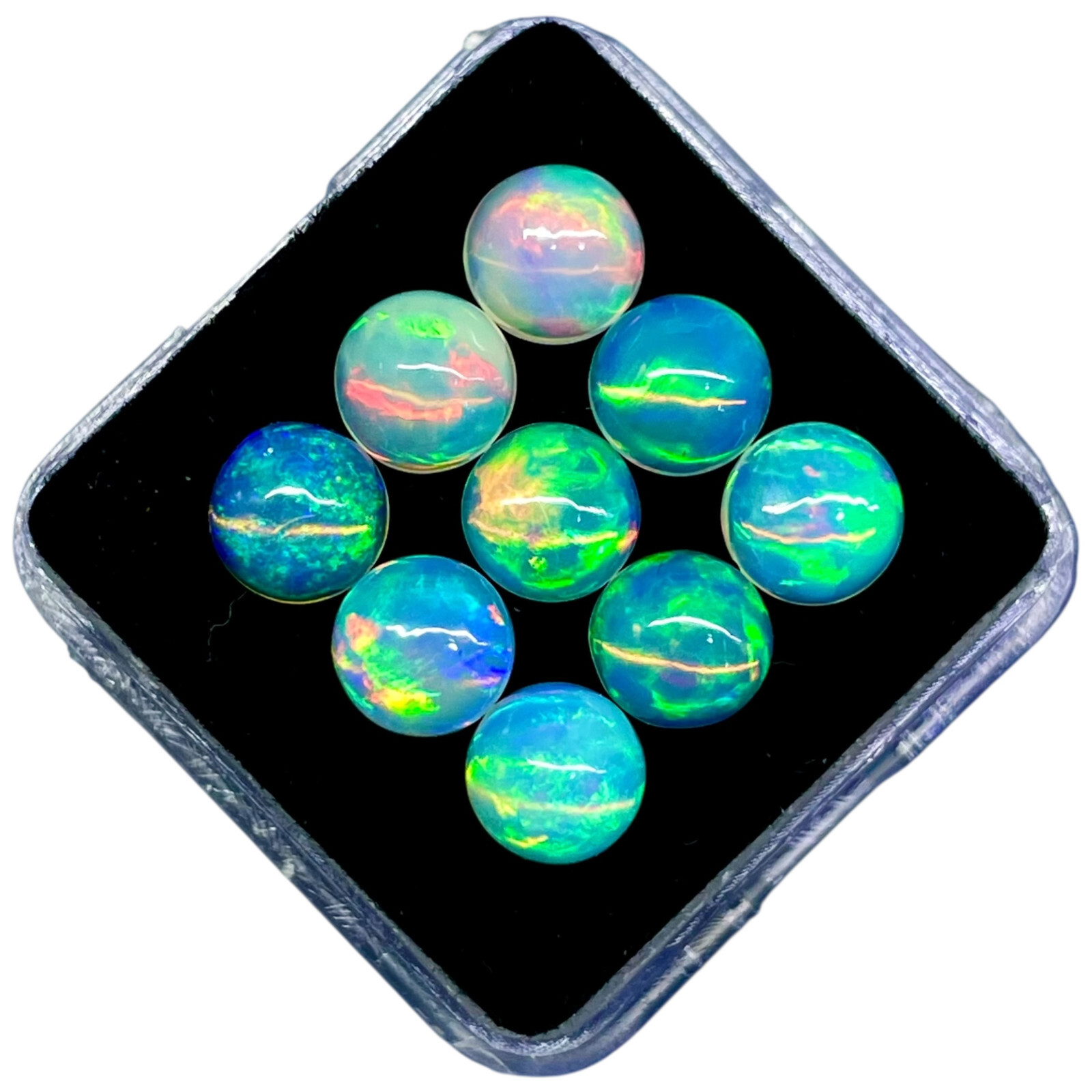 9 Pcs Natural Ethiopian Opal 6mm Round Flashy Loose Cabochon Gemstones Lot
