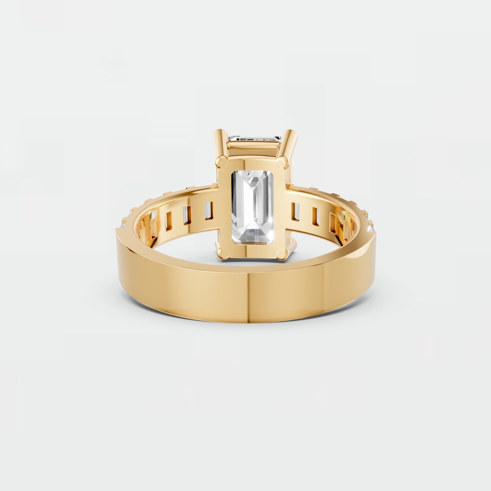 Emerald Cut Lab Grown Diamond Prong Setting Statement Engagement Ring