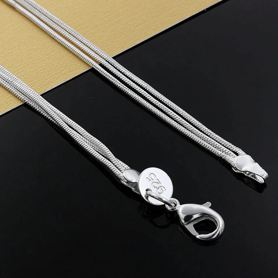 925 Sterling Silver Bead Necklace Charm Classic Fashion Women Lady Wedding Chain