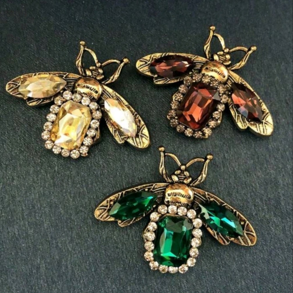 VTG DARK ROYAL PURPLE BEE INSECT BUG BROOCH PIN~RHINESTONE CRYSTAL~GARDENER GIFT