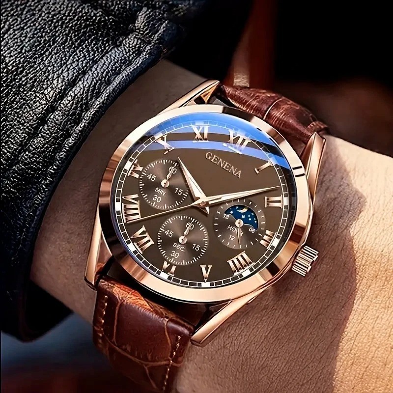 Luxury Men’s Business Quartz Watch Brown Leather Casual Wristwatch Best & Good