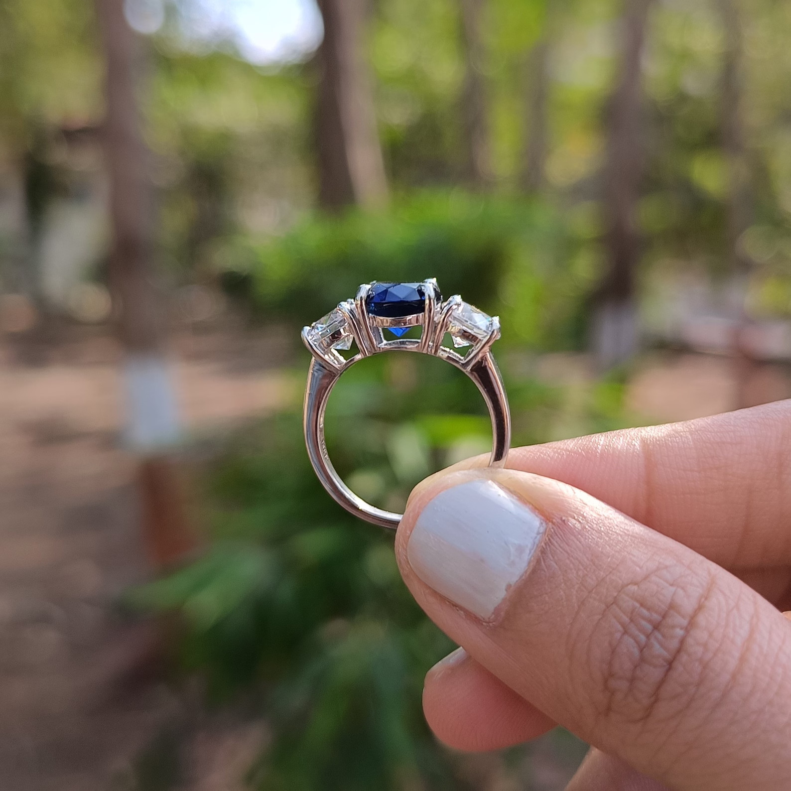3.50 Ct Round Cut Natural Sapphire Diamond Engagement Ring 14K White Gold Size 7