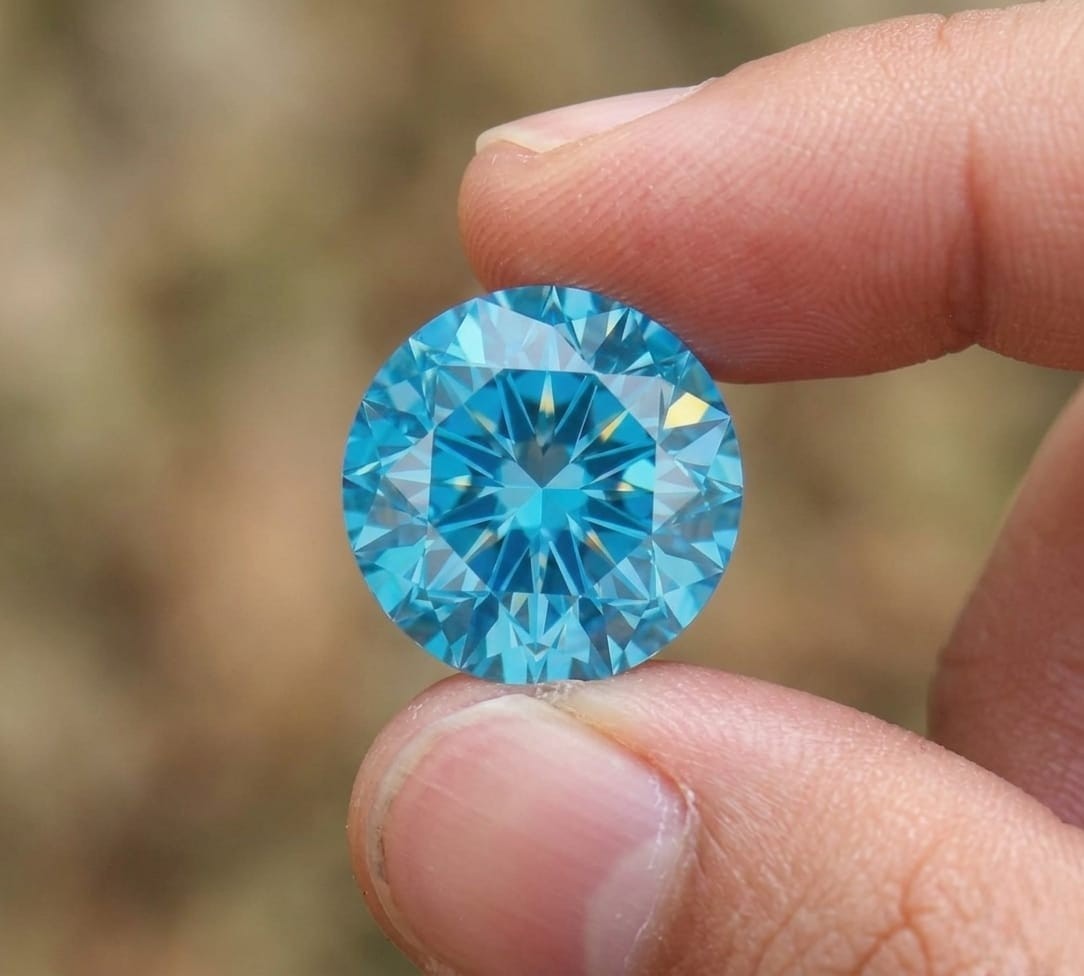 5 CT Blue Color Round Cut VVS1 Lab Grown Moissanite Diamond Gemstone 11.50MM
