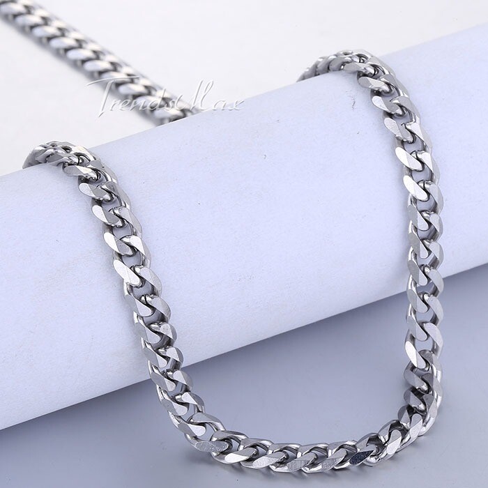 5mm 16-36″ Silver Stainless Steel Curb Cuban Chain Necklace Choker for Men Women
