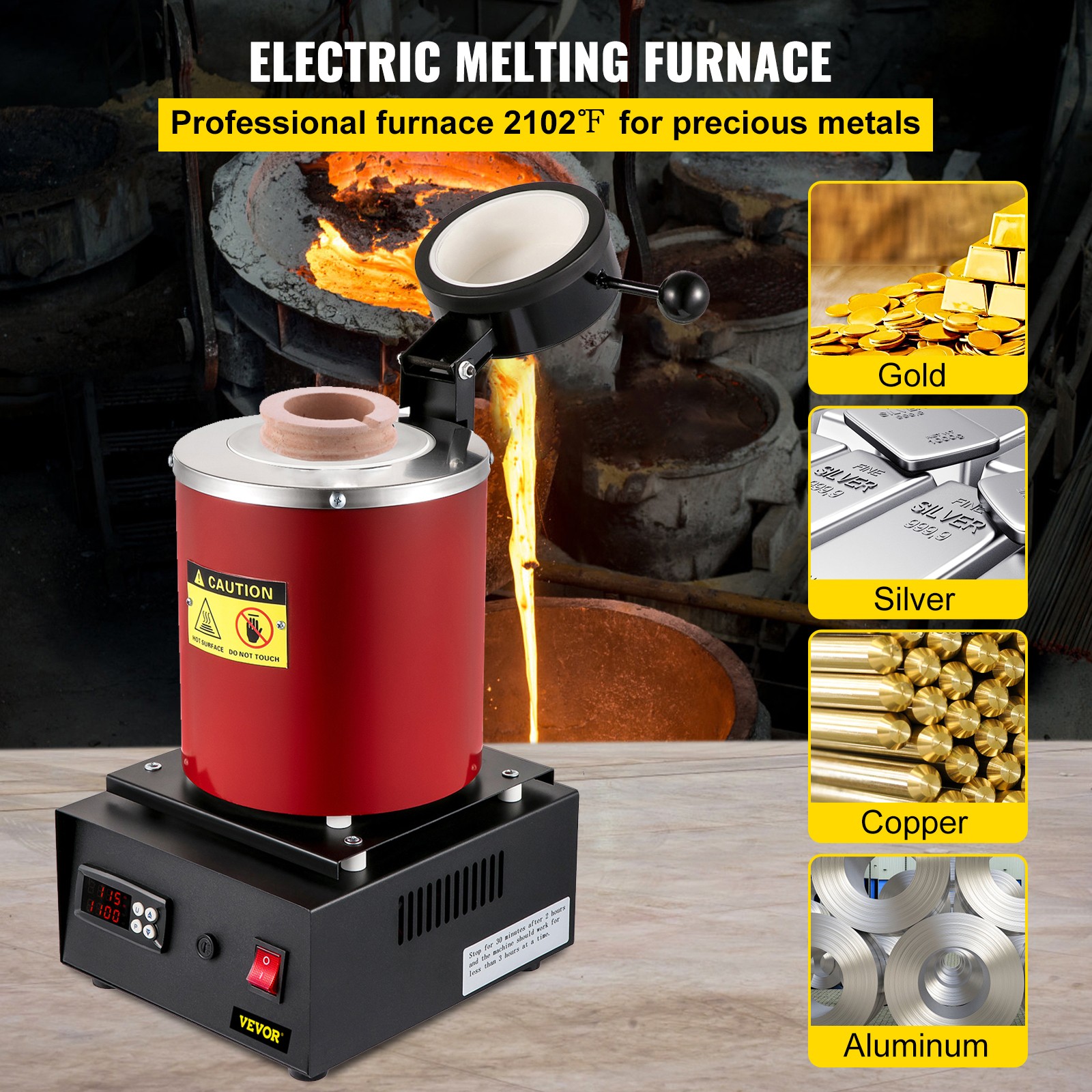 Uimoso Electric Gold Melting Furnace with Ceramic Crucibles and Ingot Mold