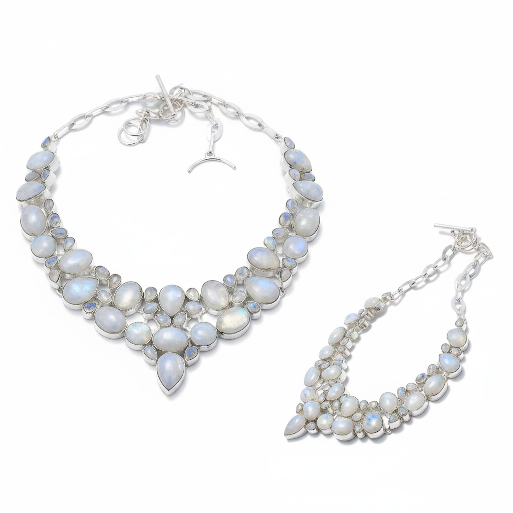 Natural Moonstone Handmade 925 Sterling Silver Jewelry Women Necklace S-18″