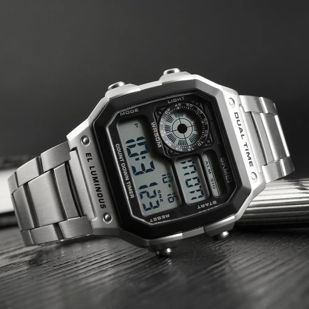 SKMEI Fashion Sport Watch Men Steel LED Digital Wristwatch Male Alarm Watches