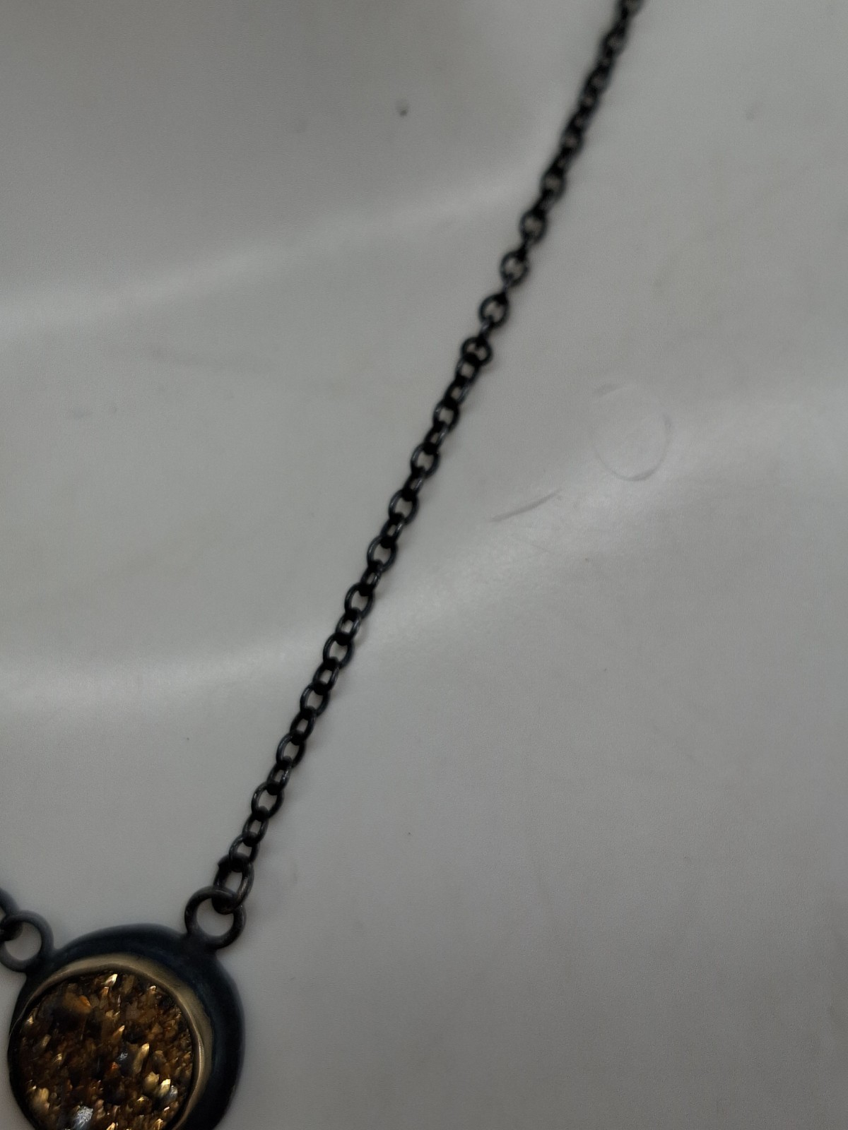 Silver Necklace Druzy Quartz Round Pendant Oxidised 925 Cable Chain 40 cm