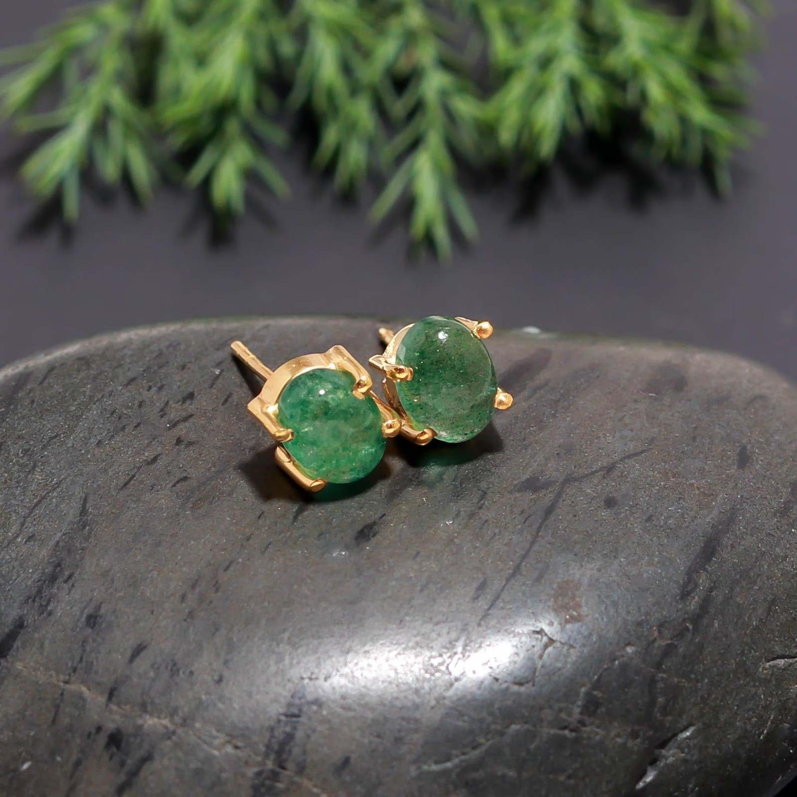Natural Green Strawberry Quartz Stud Oval Gemstone Earrings 925 Sterling Silver
