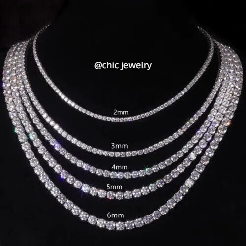 2-6mm 6″-24″ Real VVS1 D Moissanite Tennis Chain 925 Silver Pass Diamnd Tester!