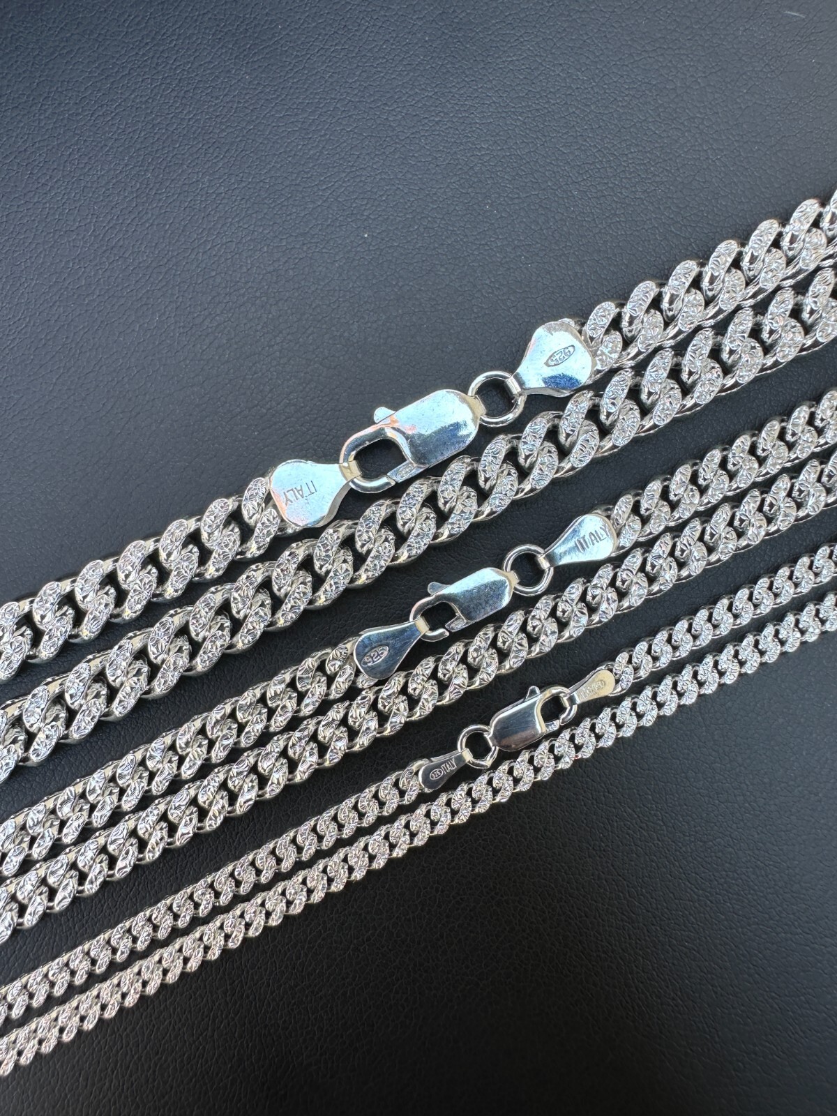 Miami Cuban Chain Diamond Cut Real 925 Sterling Silver Bracelet Necklace 3-7mm