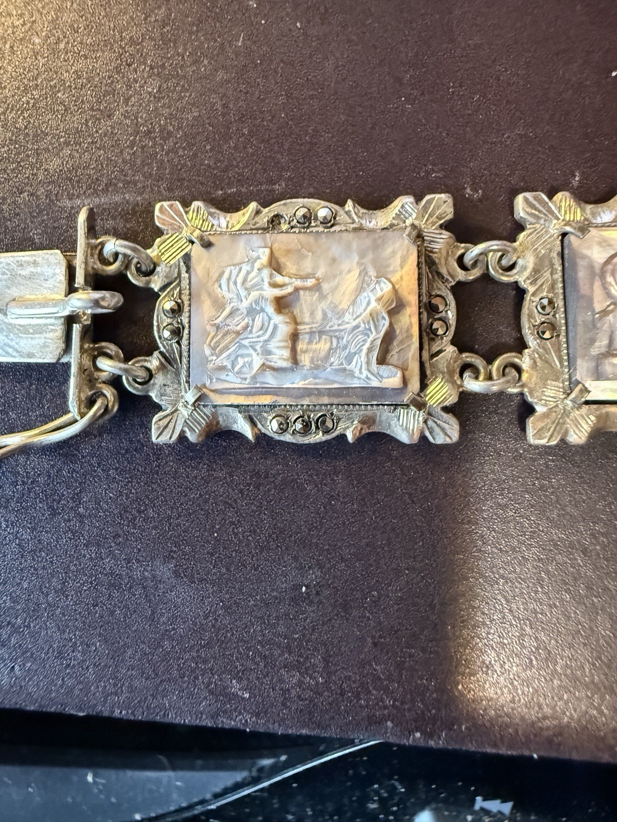 Vtg 30s 800 Silver Italy hand-Carved Cameo Bracelet 7 Greek Gods Days Week