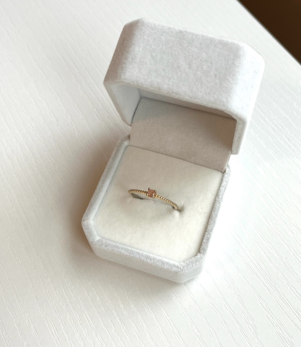 Gold-Colored Ring with Simulated Rose Quartz Size 7.5
